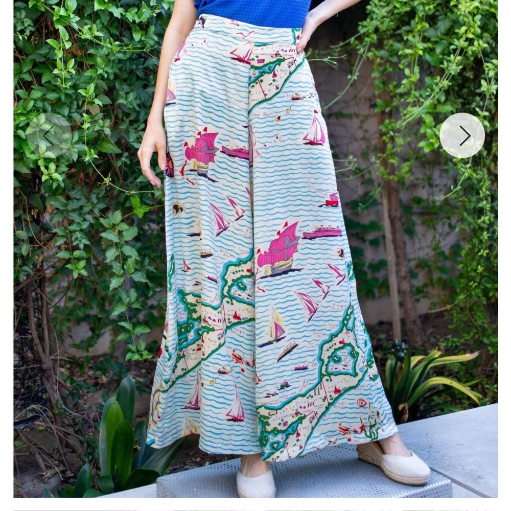 NWT Eva Franco Anthropologie Torrey Wide Leg Pants Sailboats 2 High Waisted - Picture 3 of 9